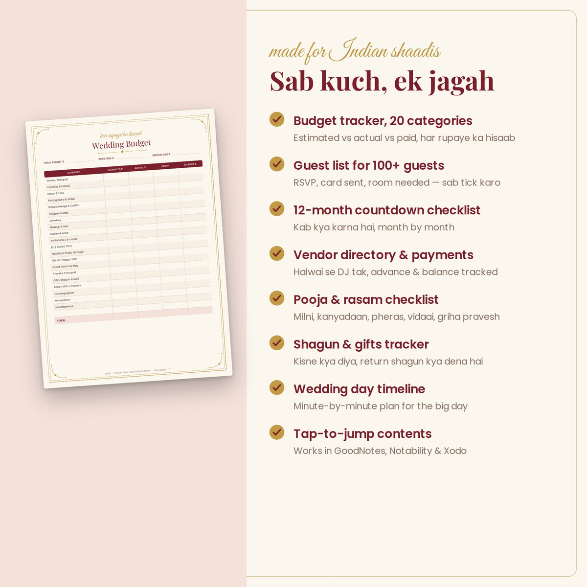 Shubh Vivah – Indian Wedding Planner | Printable + Digital PDF